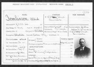 Albert Tomlinson’s Friends Ambulance Unit Record Card