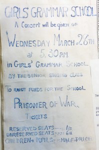 Poster advertising fundraising concert for school PoW, March 1917