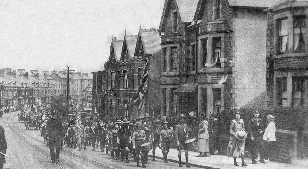 1st Morecambe Boy Scouts lead Morecambe and Heysham parade, July 1919 The Morecambe Visitor and Heysham Chronicle, 23 July 1919