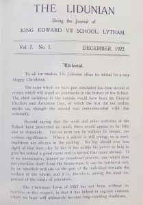 Editorial, The Lidunian 7 (1), 1922 Courtesy of AKS Independent School 