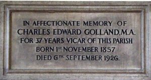 Plaque to Rev. C. E. Golland in Glasson Church © Janet Nelson