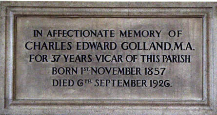 Plaque to Rev. C. E. Golland in Glasson Church © Janet Nelson