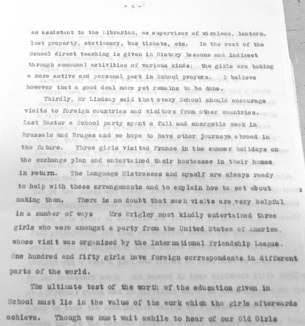 Queen Mary Headmistress’s speech, 1938 Courtesy of AKS Independent School Archives
