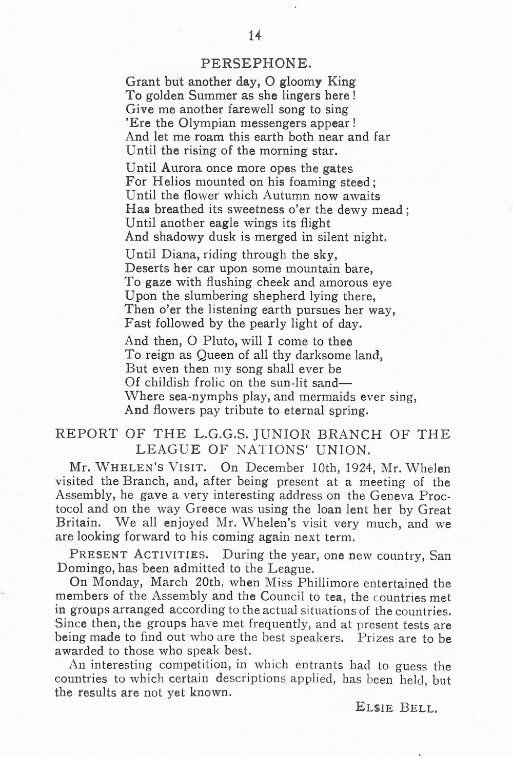 Report of LGGS Junior Branch of LNU, LGGS Chronicle, 1925 Courtesy of Lancaste Girls’ Grammar School "
