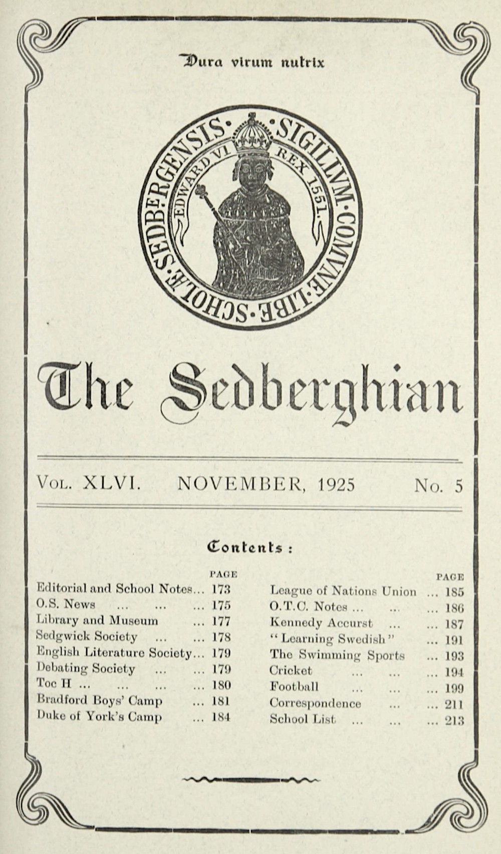 The Sedberghian No. 5, Nov 1925 Courtesy of Sedbergh School